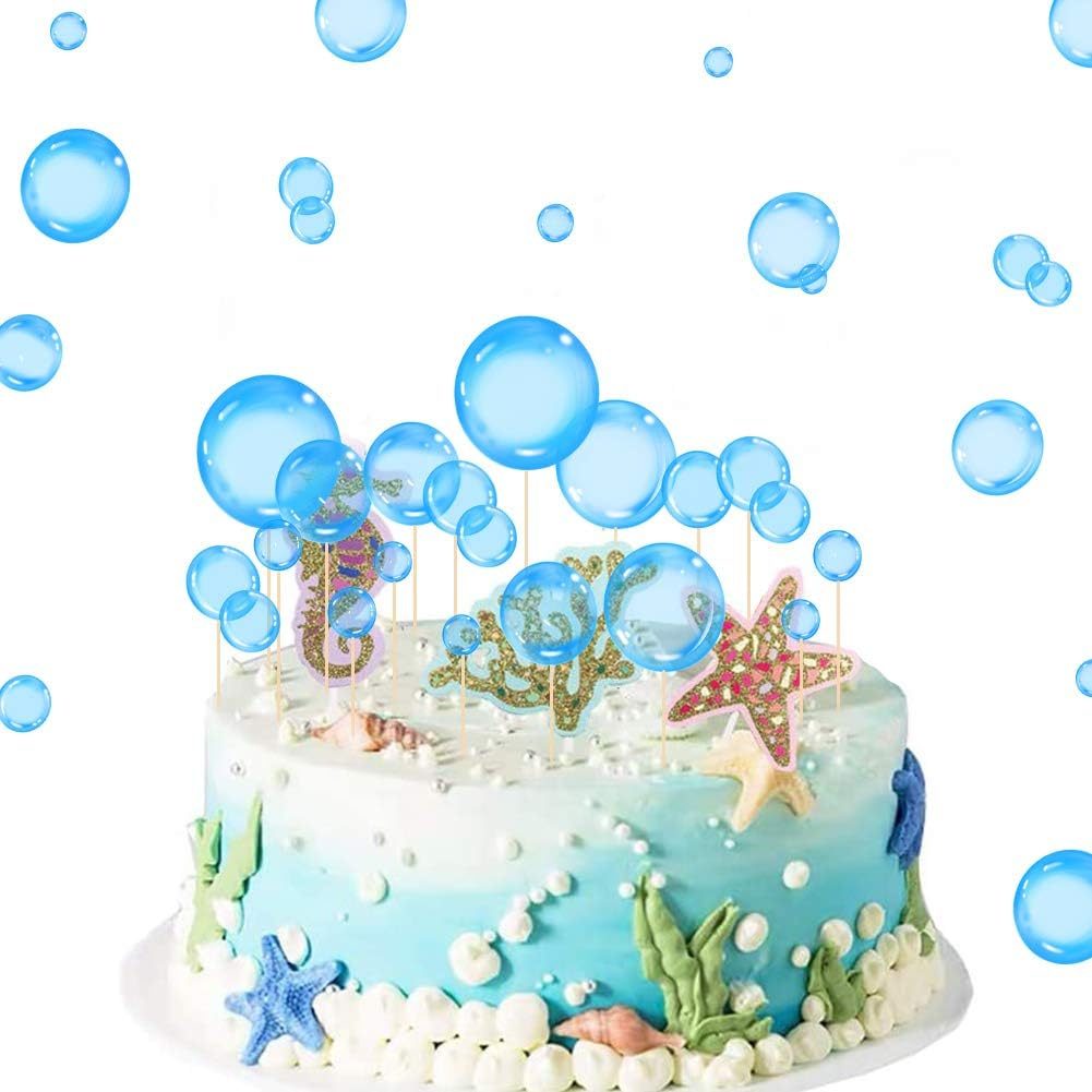 27Pcs Blue Bubble Cupcake Toppers Underwater Party Decor Children'S Party Supplies Bubble Cake Decorations for under the Sea Baby Shower Mermaid Birthday image number 4