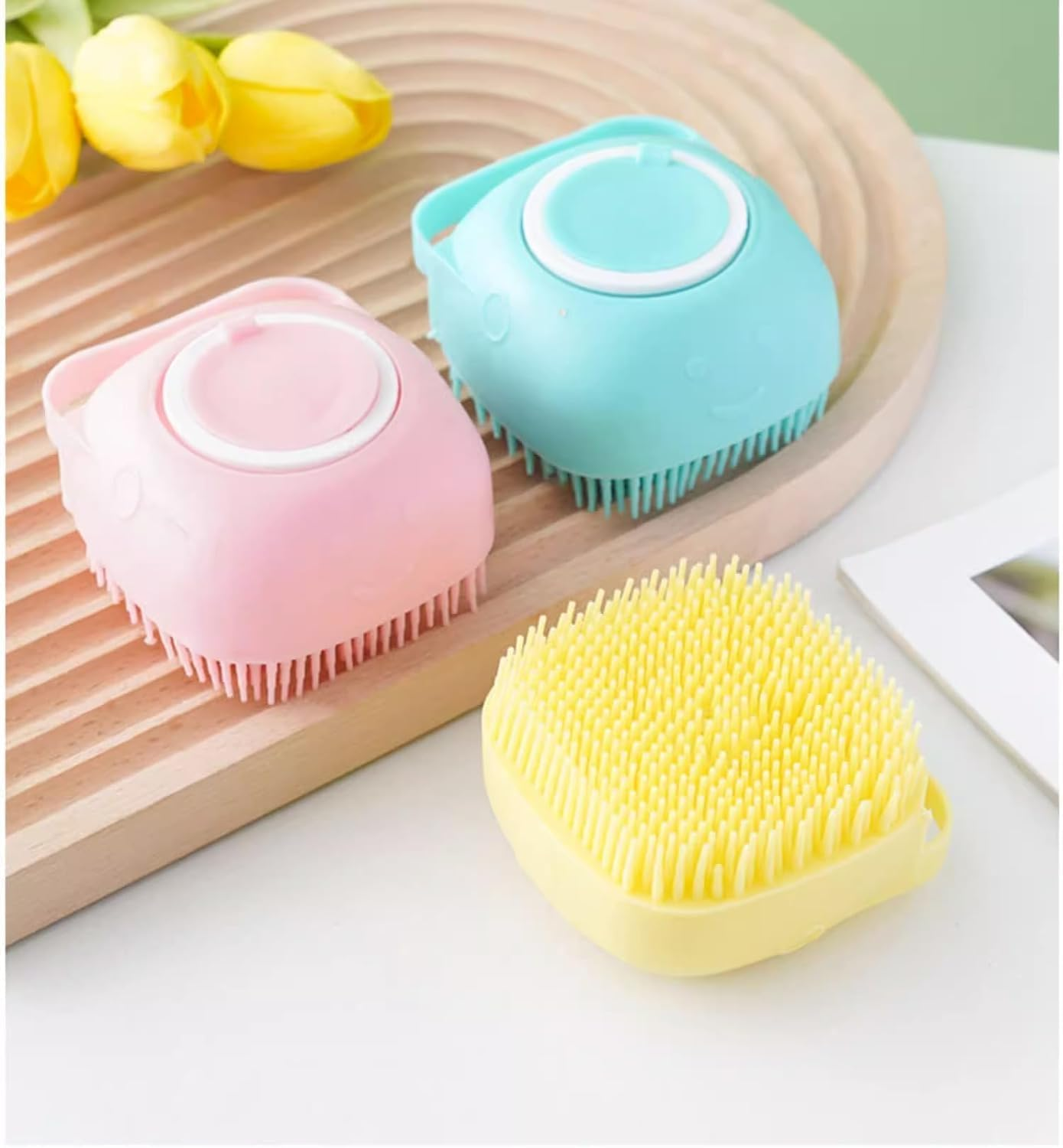 Body Scrubber with Soap Dispenser for Shower, 3 Pack Silicone Exfoliating Brushes, Soft Body Exfoliator, Bath Loofah for Women, Men and Pets, 3 Colors (Style 1, One Size) image number 2