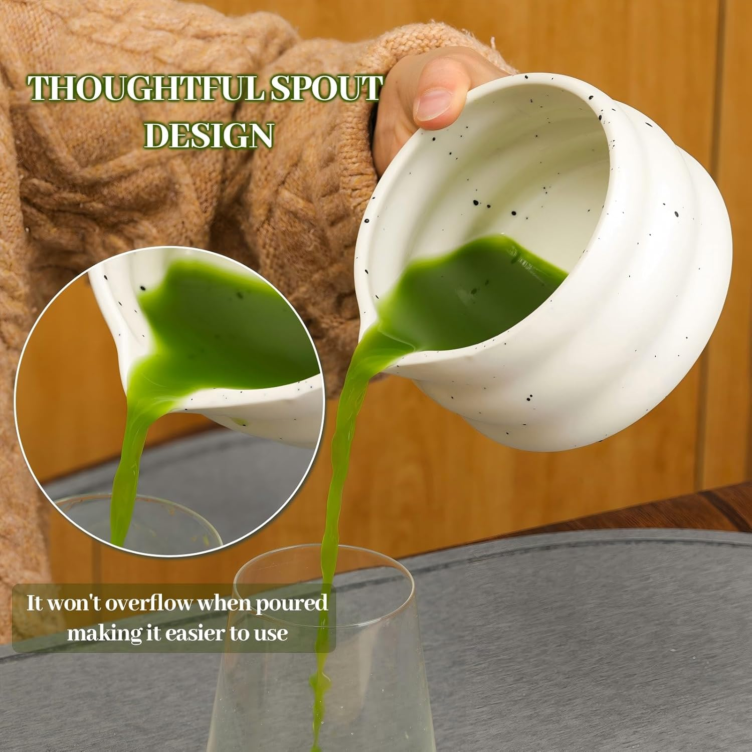 Matcha Whisk Set, 5 Pcs Matcha Tea Set for Ceremony, Match Bowl with Spout and Whisk, 15 OZ, Matcha Kit for Making Breakfast/Matcha Latte, Gift Perfect for Matcha Lover/Friend/Family - Spotted White image number 4