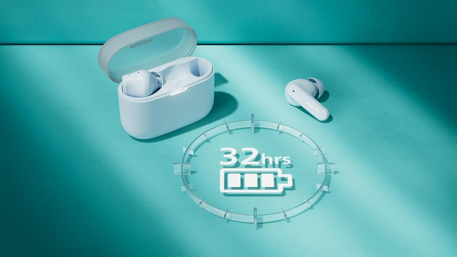 Philips T2000 True Wireless Earbuds, Bluetooth 5.4 Headphones with 4-Mic Clear Calls, Dynamic Bass Boost, 32H Playtime, USB-C Fast Charge, Water Resistant, Multipoint Connection, Touch Control &ndash; Blue image number 4