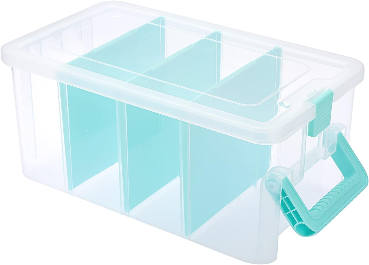 OGA Plastic Transparent Storage Box with Lid, Multi-Purpose Organiser with Carry Handle and 3 Removable Compartments, Dustproof Box for Crafts, Crafts (35.2 X 20 X 15.8 Cm) Modern Home Decoration