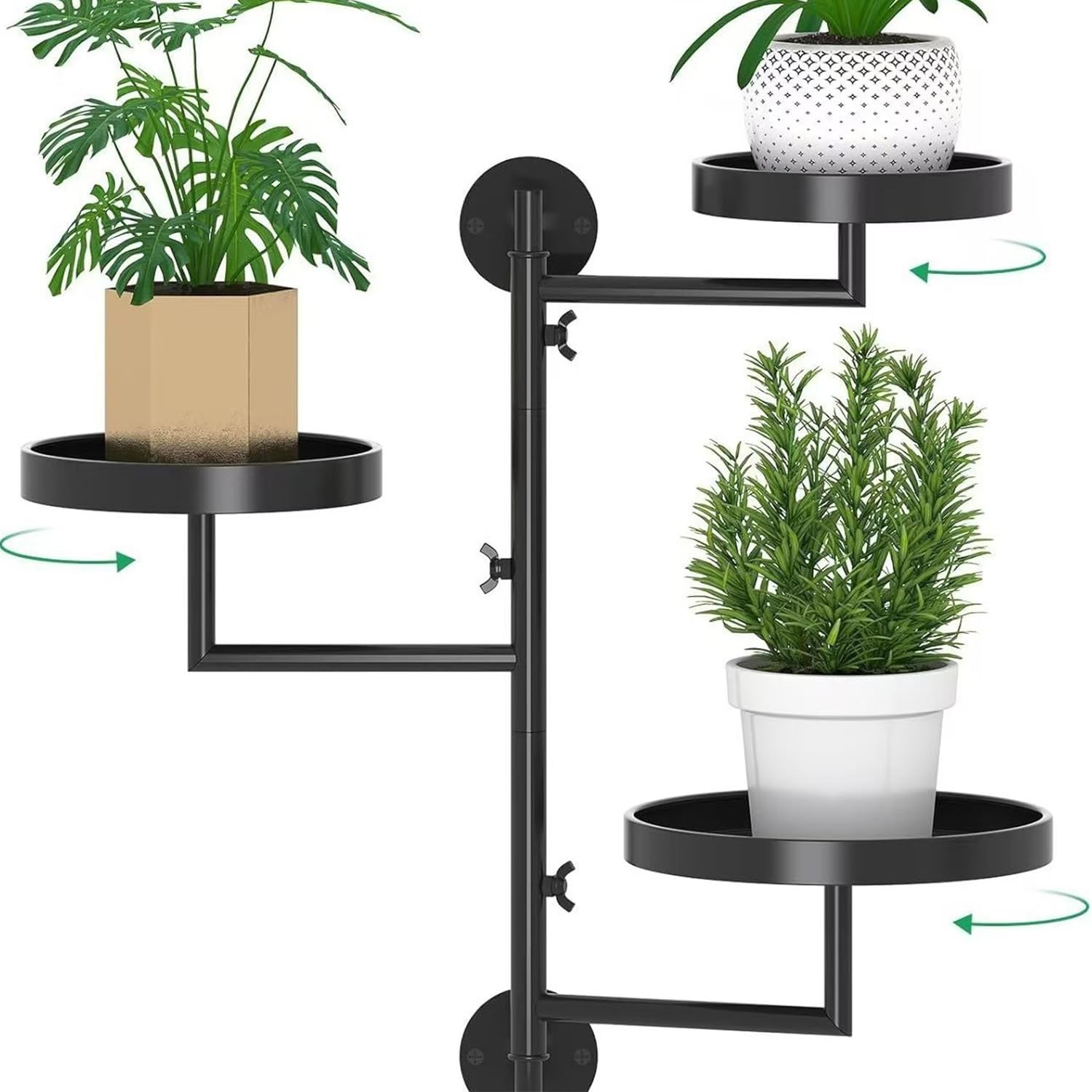Yharnamite Rotating Plant Shelf, 3 Tier Wall Mounted Plant Holder, Window Plant Stand, Indoor Metal Floating Plants Shelf Hanger for Library, Balcony, Living Room image number 2