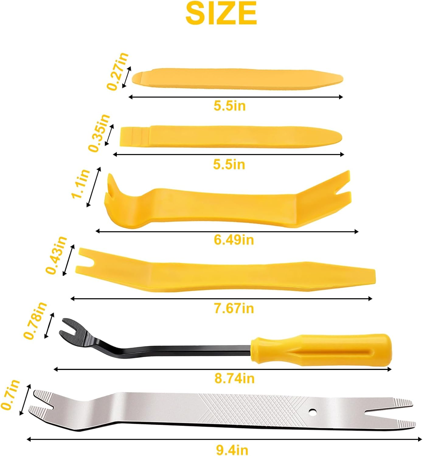 5 PCS Nylon Auto Trim Removal Tool Kit 1 Pc Metal Pry Tool, Door Panel Removal Tool Fastener Remover for Car Dash Radio Audio, Yellow image number 1