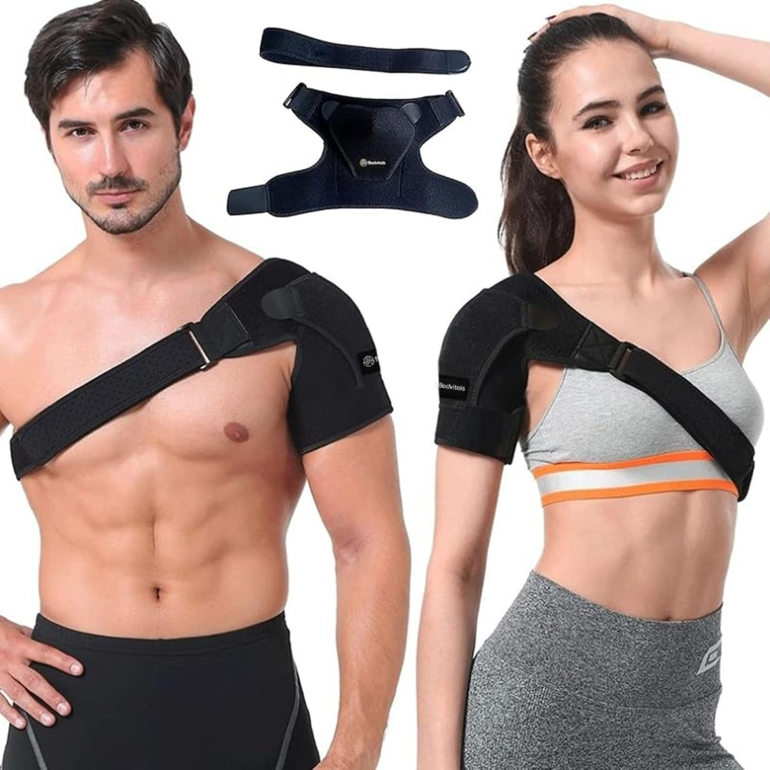 BODVITALS Shoulder Support Strap | Compression Shoulder Bandage with Pressure Pad for Men, Women | Adjustable Fit Shoulder Support Sleeve Wrap | Shoulder Stabilizer Wrap for Support image number 1