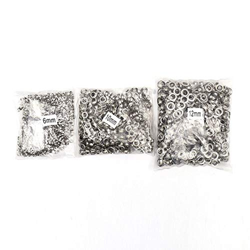 KATSU Hand Press Grommet Machine Heavy Duty Grommet Eyelet Table Mount Hole Punch Tool with 3 Dies 6Mm/10Mm/12Mm and 1500Pcs Silver Grommets for Fabric Tarps Bags Making Curtains Kit 953104