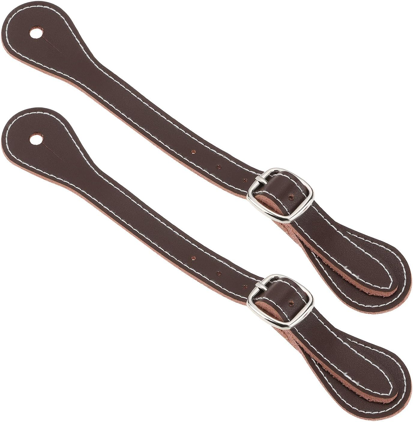 Ecsing 2Pcs Leather Spur Straps Adjustable Single Ply Cowhide Spur Straps for Horse Riders