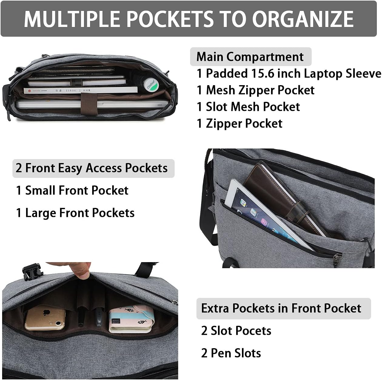 Messenger Bag for Men,Ravuo Water Resistant Lightweight Satchel 15.6 17 Inch Laptop Bags Shoulder Bookbag