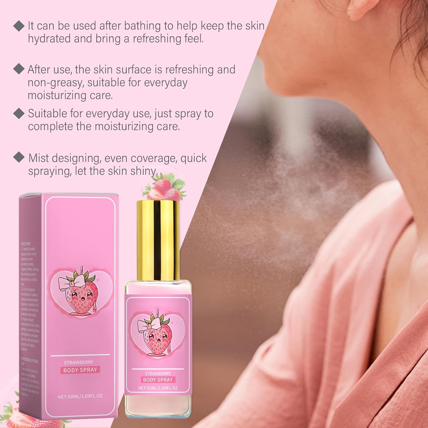 Pink Tears Strawberry Body Mist, Refresh Strawberry Body Milk Mist, Long-Lasting Fragrance Spray for Women, Nourishing Body & Hair with Refreshing Scent, Hydrating Lightweight (2Pcs) - 1Pcs image number 7