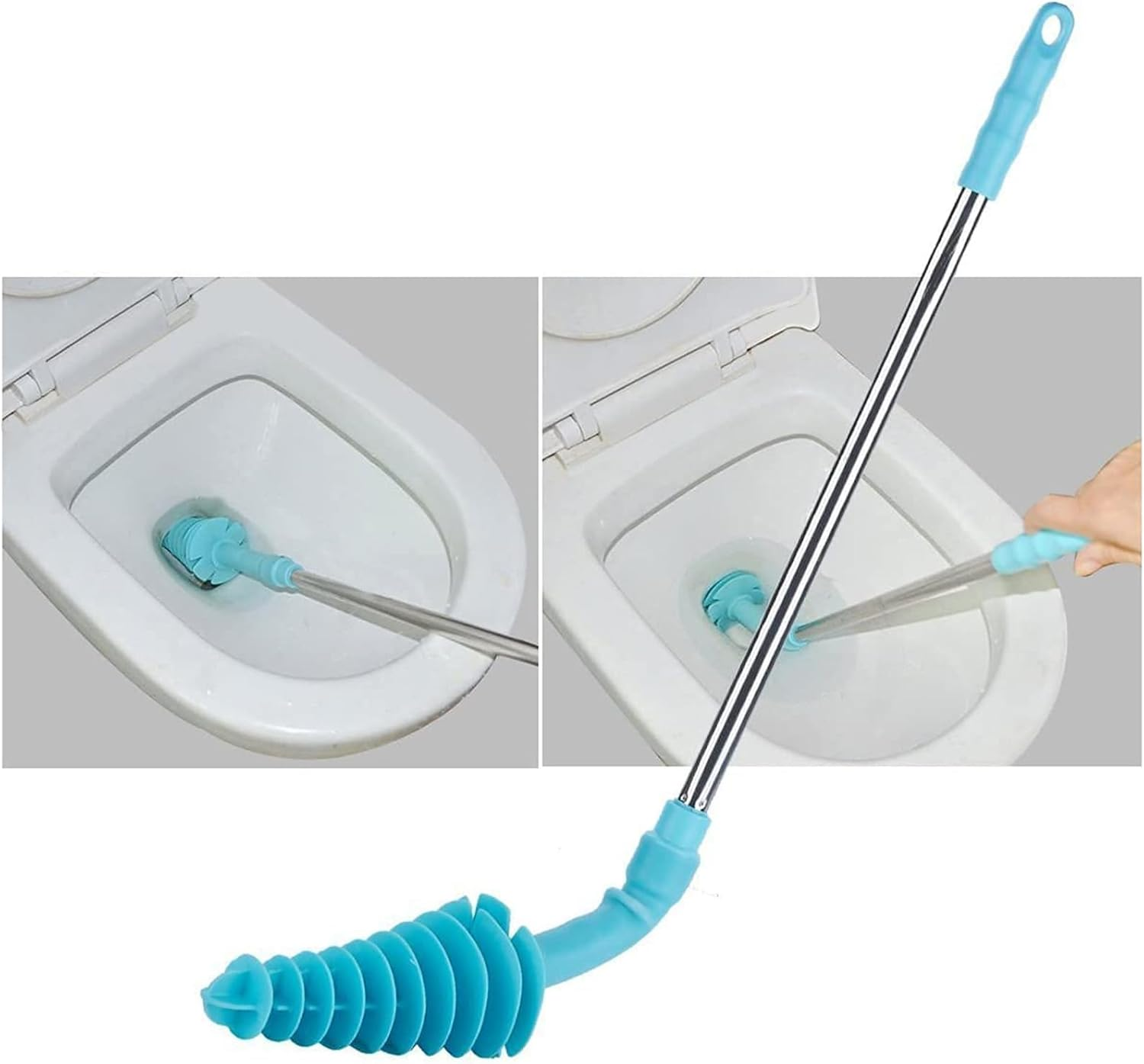 Toilet Plunger &ndash; Siphon Type Clog Remover with Flexible Rubber Head and Stainless Steel Handle, Effective Toilet Dredge Tool with Squeegee (Blue) image number 5