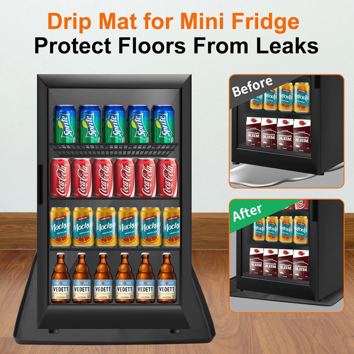 Silicone Fridge Mat with Raised Edges, 23.6"X23.6"X0.78" Mat for Refrigerator,Washing Machines, Refrigerators, Floor Protector Dryers Mat,Washing Machine Mat Mat for Dryer Mini Fridge (Black) image number 2