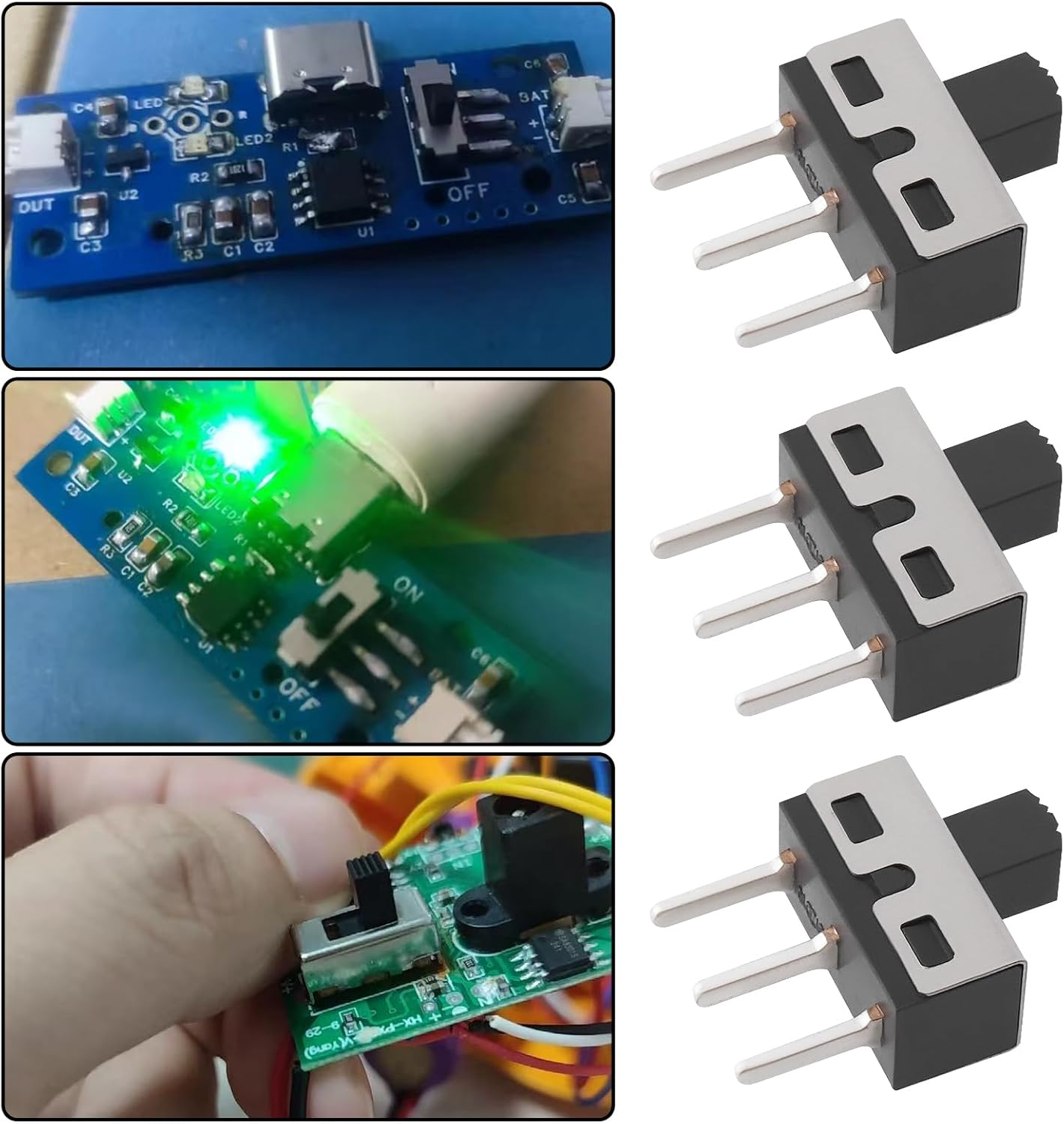 Emsea 80 Pcs SS12D10 SS12F15 High Knob Vertical Slide Switches SPDT 3 Pin 2-Position Panel Mount Micro Latching Toggle Switch for Audio Equipment image number 5