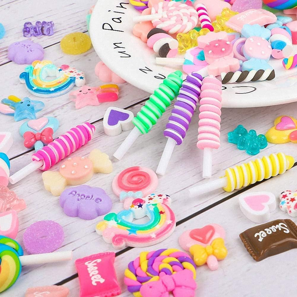 50Pcs Cute Slime Charms Mixed Set Resin Flatback Making Supplies for DIY Craft Making and Ornament Scrapbooking Beads Assorted Candy Fruit Cake Ornament, 100Pcs, Resin, No Gemstone image number 5