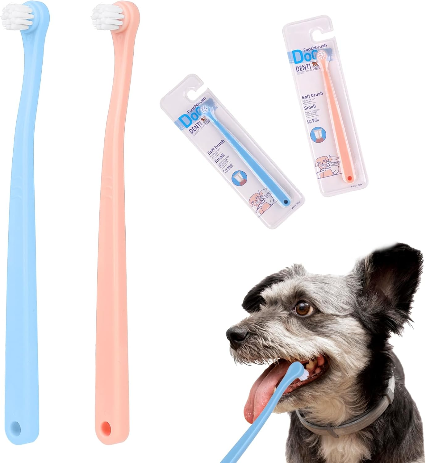 2 Pack Dog and Cat Toothbrush Kit - Mini Head Soft Brush for Deep Clean - Suitable for Puppy, Kitten, Small Pets - Portable Travel Friendly and Easy to Use