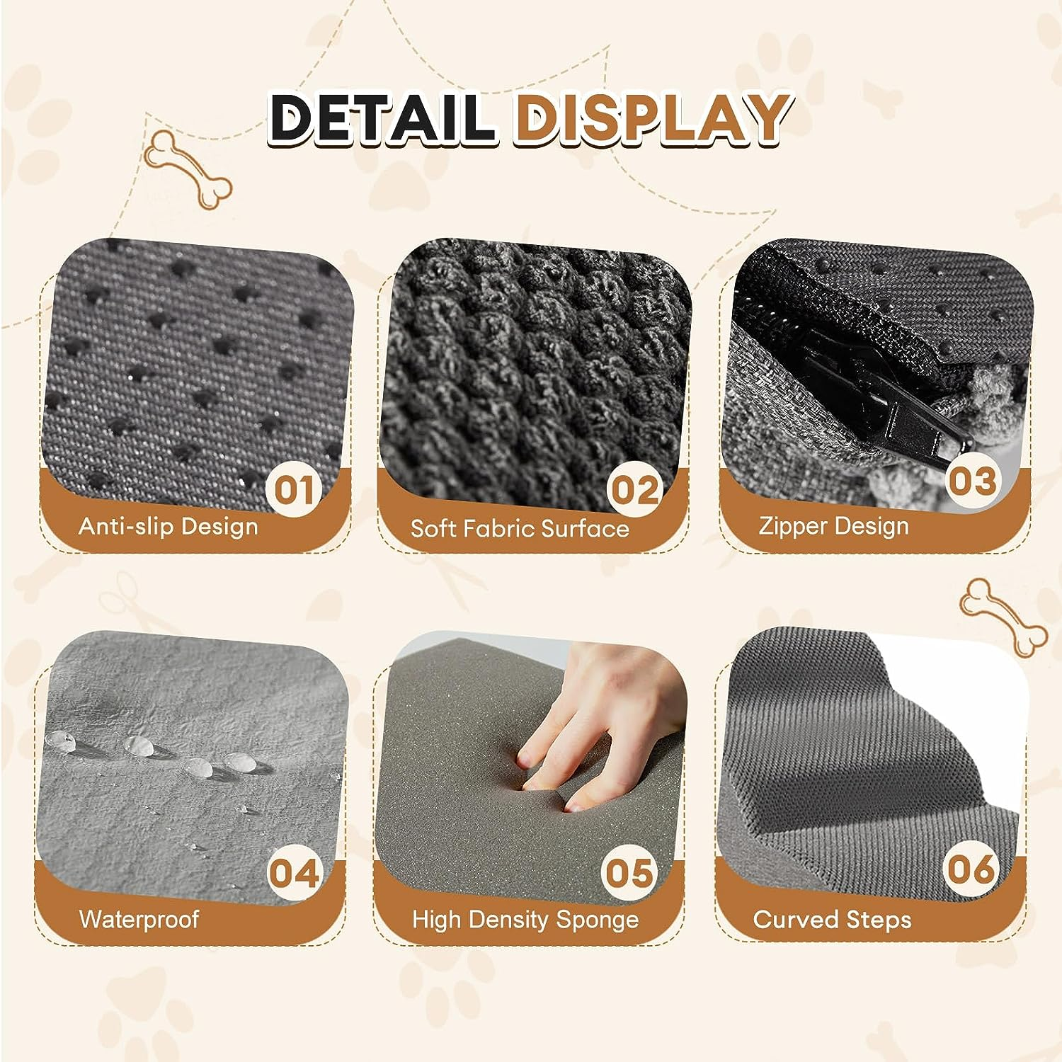 Romrol Dog Stairs Ramp for Beds&Couches,Extra Wide Pet Steps with Durable Non-Slip Waterproof Fabric Cover, Dog Slope Stairs Friendly, 3-Tiers image number 1