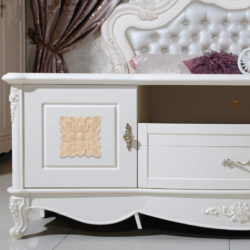 Wooden Carved Floral Appliques, 4 Pieces, Decorative Furniture and Door Accessories image number 2