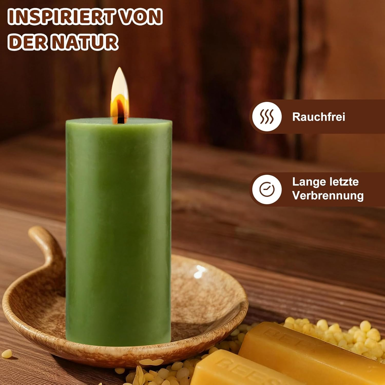 Pack of 4 Pillar Candles, Green Height 10 Cm, Diameter 5 Cm, Long Burning Time, Candle Set, Pillar Candles, Decorative Table Candles, Christmas Candles for Household, Celebrations and Catering image number 1