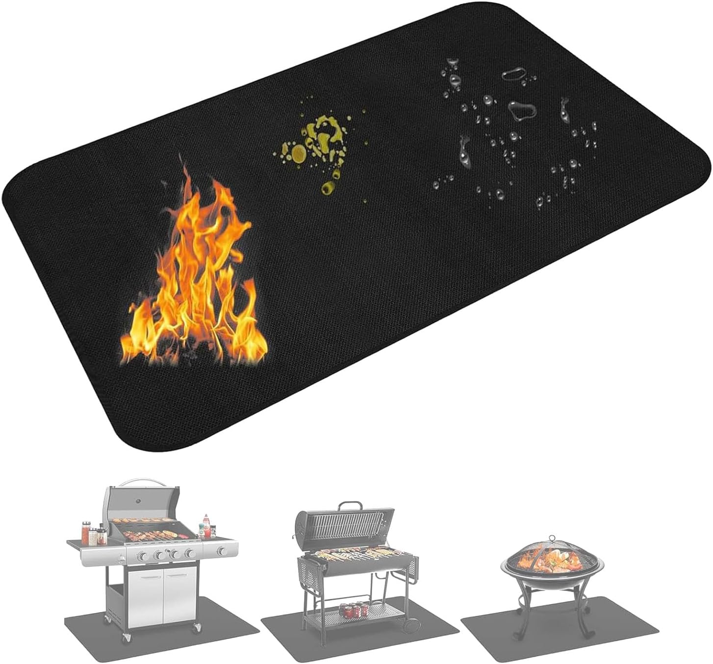 193X120 Cm Fireproof Grill Mat Double-Sided Heavy Duty BBQ Mat for Outdoor Use, Oil & Waterproof Deck Protector for Patio, Fire Pit, Indoor Fireplace image number 6