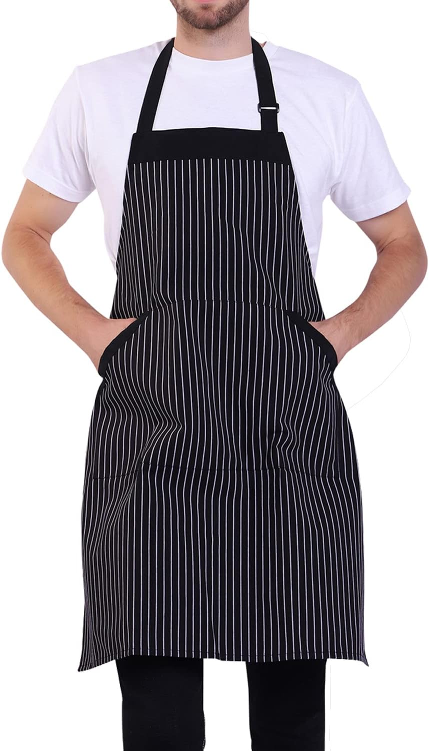 BIGHAS Adjustable Bib Apron with Pocket Extra Long Ties for Women Men, 18 Colors, Chef, Kitchen, Home, Restaurant, Cafe, Cooking, Baking (Bronze Green)