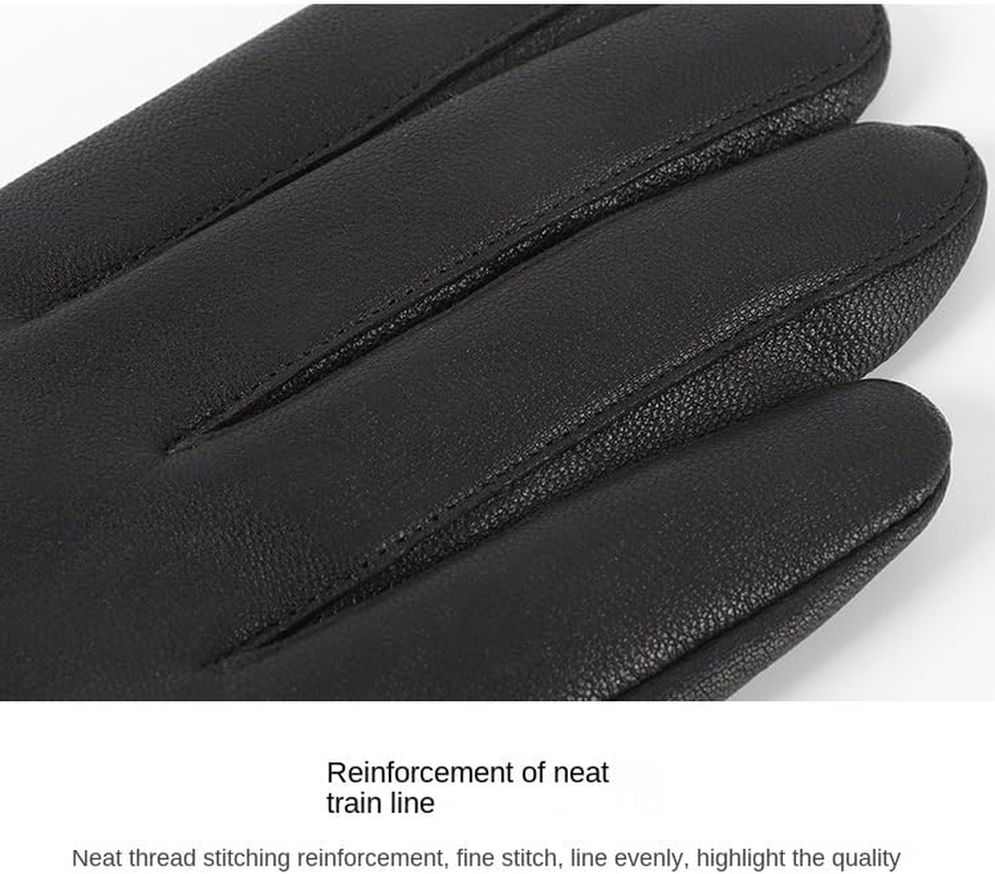 Women Leather Gloves Women'S Faux Sheepskin Winter Touchscreen, Windproof, Warm, Cold-Proof, Soft Fleece Lining, Ear Pom-Poms image number 6