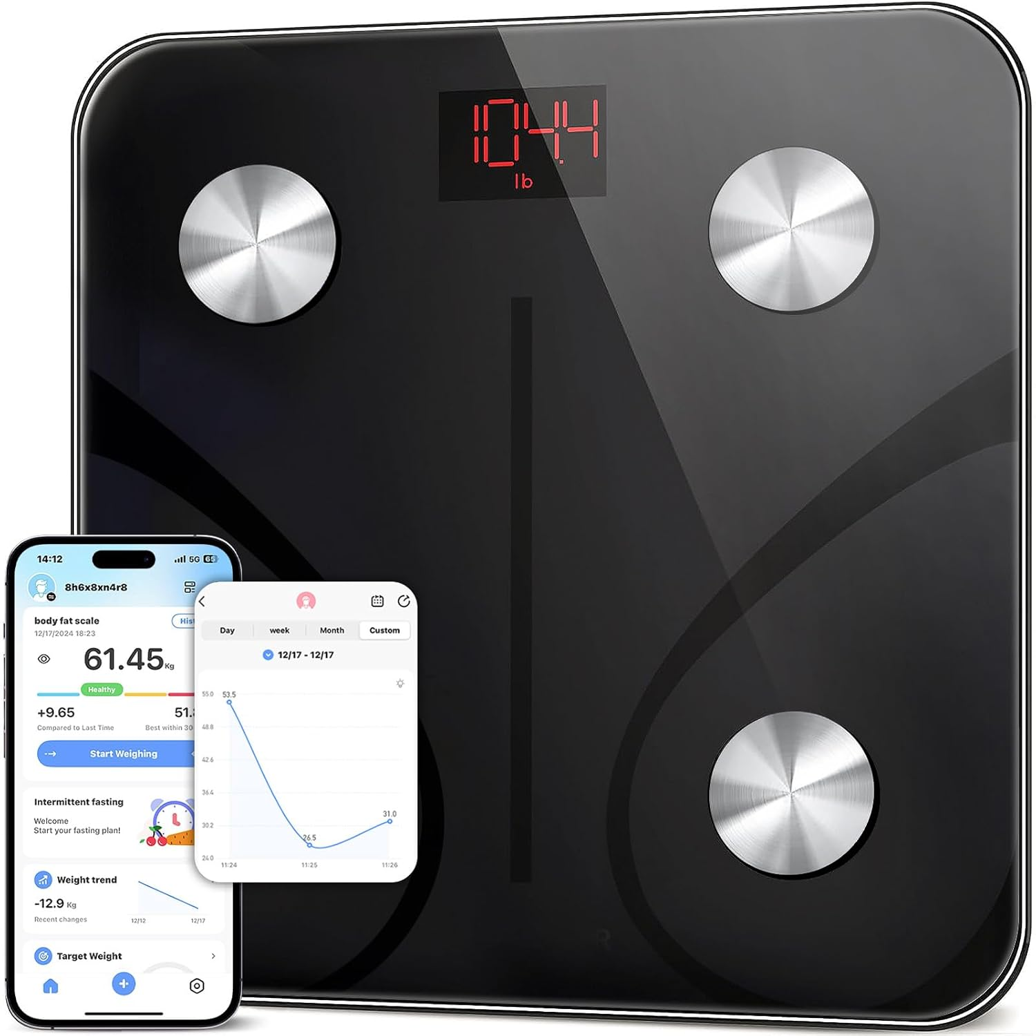 Oolong Bluetooth Smart Body Fat Scale,Body Digital Scale, Weight Scale with Smartphone App,Wireless BMI Bathroom Scale,Load Capacity 396 Lbs/180 Kg,Measures Weight,Body Fat, BMI,BMR and 24 Other Data image number 4