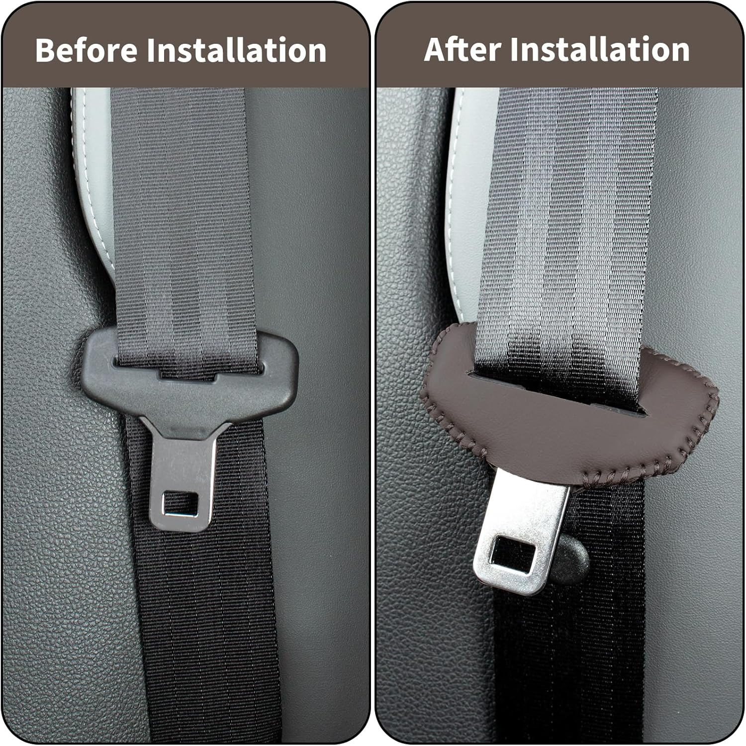 5PCS Seats Belt Buckle Cover,Car Seats Belt Fixing Buckle Decorate Protector Leather Cover,Seats Belt Silencer Clip Holster,Seats Belt Buckle Cover for Most Vehicles -Brown - Black-2 image number 4