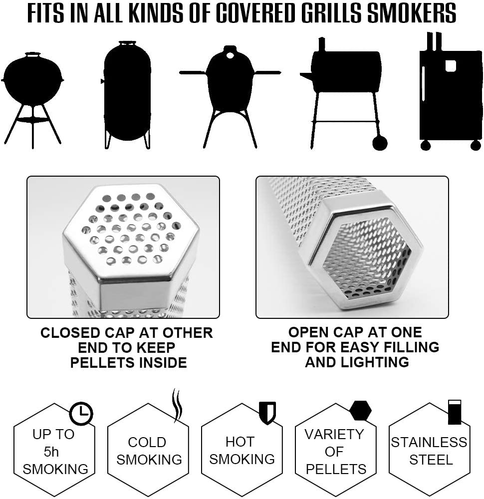 BEWAVE Pellet Smoker Tube for All Grill Electric Gas Charcoal or Smokers Hot/Cold Smoking, Free Tube Brush, 15CM&30CM image number 5