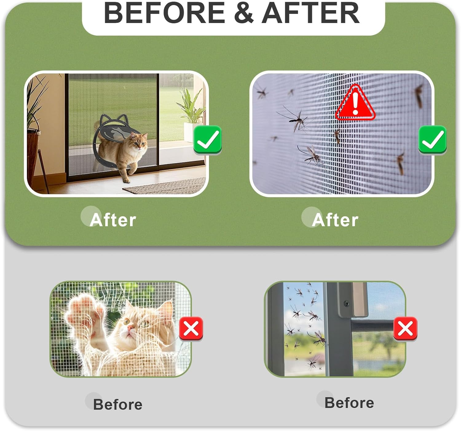 Cat Screen Door with Lockable Magnetic Flap, Cat Door for Screen Door, Insliding Opening 6.5X6.5 CM, Patend Desigh Cat Door up to 10 KG, Black image number 1