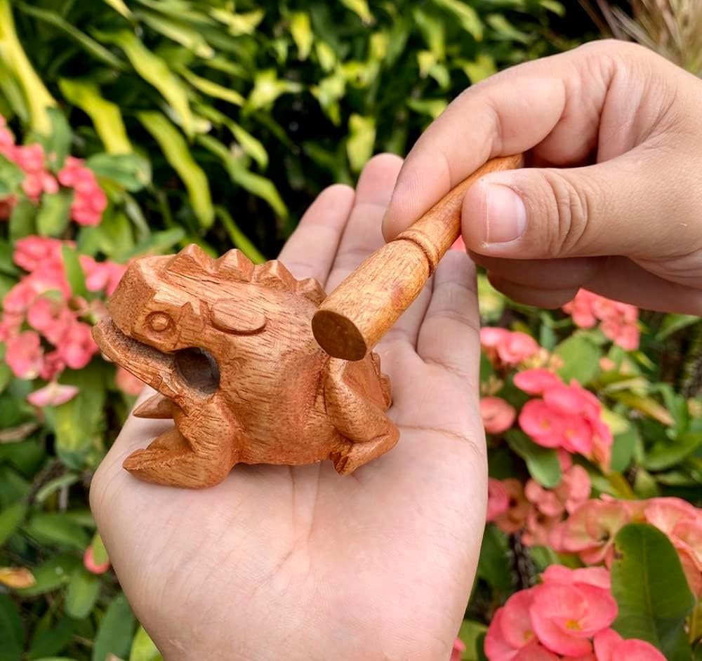 Brown Thai Percussion Instruments Wooden Frog 3 Pcs Set of 4 Inch Frog, 3 Inch Frog, 2.25 Inch Frog, Wooden Frog Musical Instrument Home Decor (Brown Color) - Brown Color image number 3