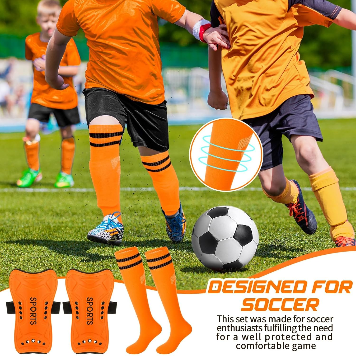 Soccer Shin Guards and Socks for Toddler Youth, Lightweight Soccer Shin Pads Protective Defender Gear for 10-15 Years Old Children Teen Sports image number 3