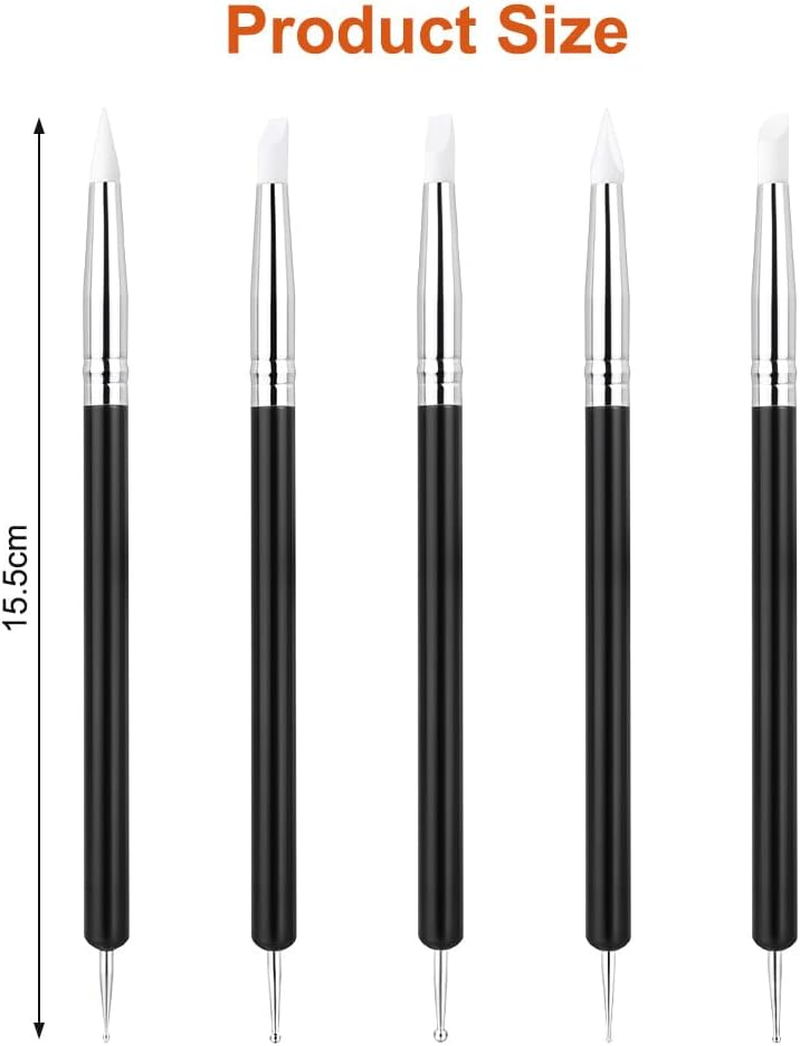 BUTBU 5PCS Nail Art Sculpture Pen, Dual Tipped Silicone Nail Tools, Doubel Ended Dotting Pen Tool, Rhinestone Nails Polish Carving Pen, Silicone Nail Tool for DIY Decoration, Salon (Black) image number 1