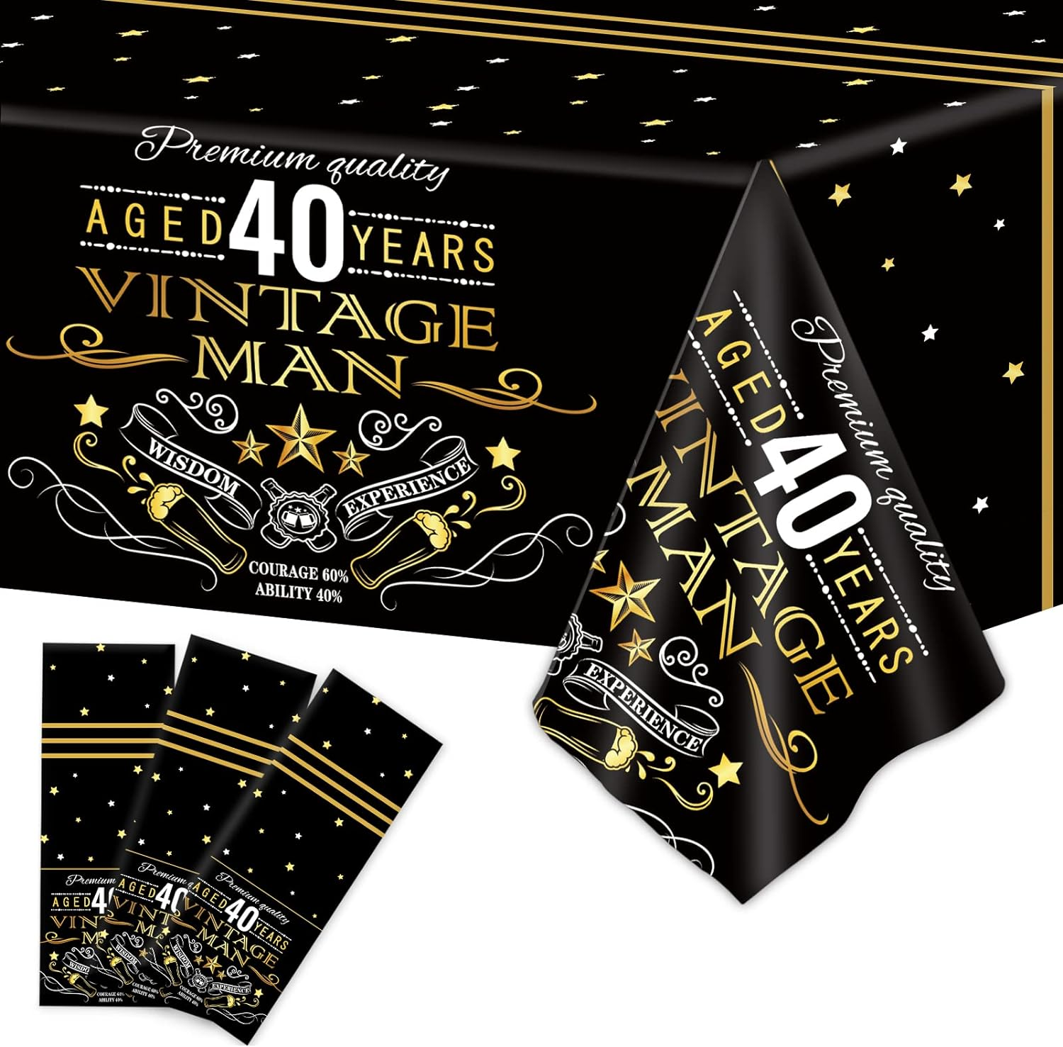 Gisgfim 3Pcs Vintage 40Th Tablecloth Table Cloth Party Supplies Back in 1983 Birthday Plastic Cover Cheers to 40 Years Decorations for Black Gold Outdoor Indoor 105 X 54 Inch image number 2