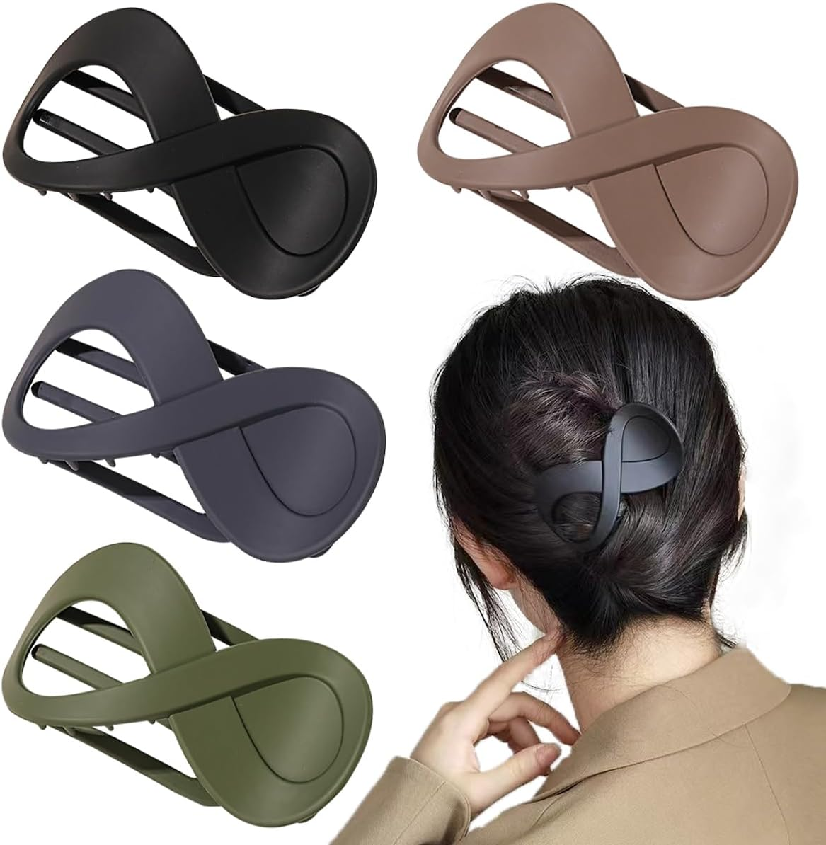 4 PCS French Concord Curved Hair Claws for Women, 3.35 Inch Volume No Slip Grip Banana Clamps for Strong Hold Hair Styling Accessories image number 4