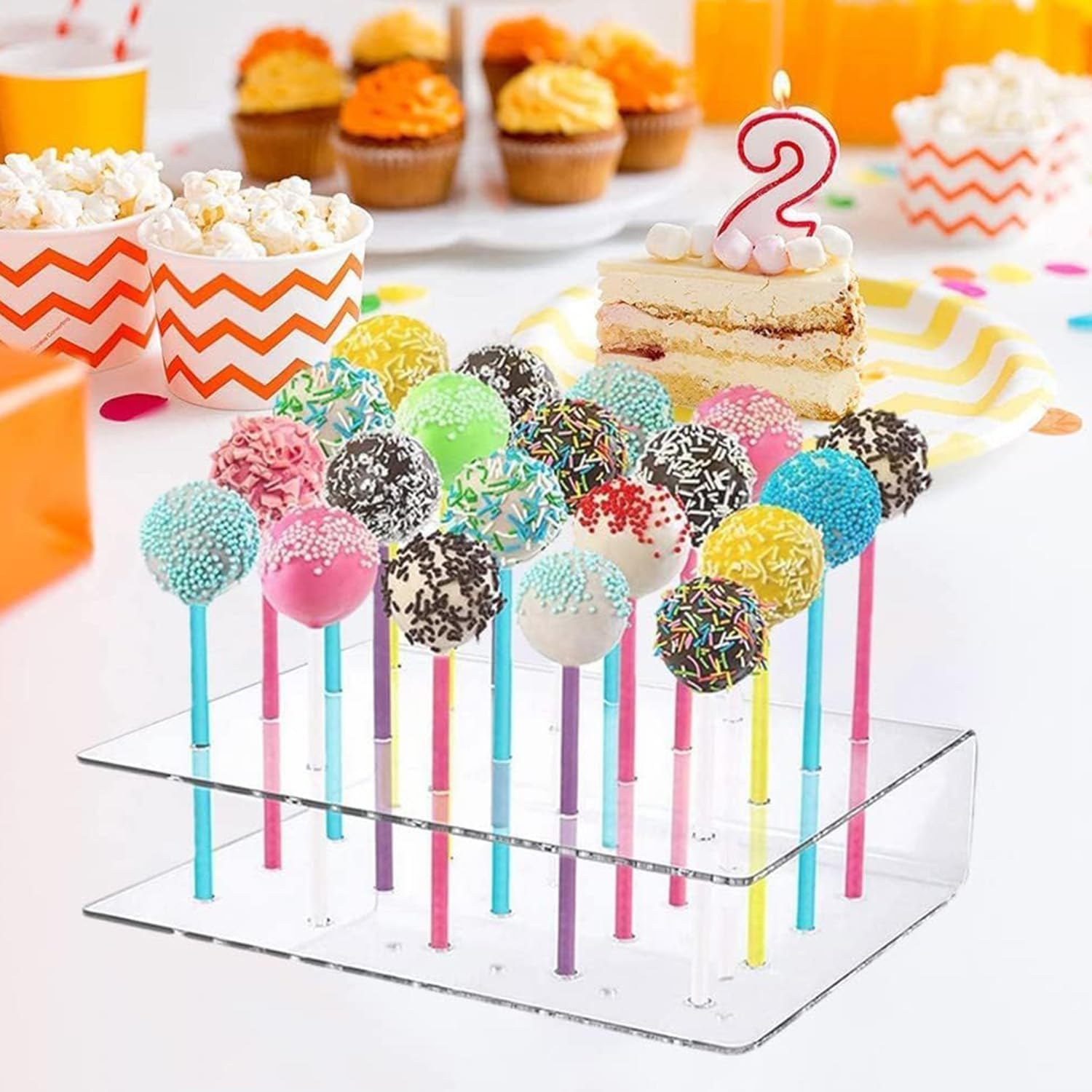 Yharnamite 2 Pcs Acrylic Lollipop Holder, 20 Hole Cake Pops Display Stand with 100 Lollipop Paper Sticks, Clear Lollipop Candy Holder Display Stand Tools for Weddings, Birthday, Party image number 6