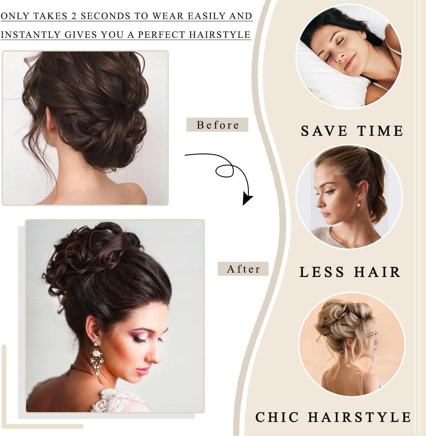 Messy Bun Hair Piece Claw Clip Synthetic Chignon Tousled Updo with Tendrils Hair Extensions Hair Bun Curly Wavy Faux Hair Bun Hair Scrunchies Hair Accessories for Women (Black Mix Medium Ash Brown) - Brown Mix Light Brown image number 7