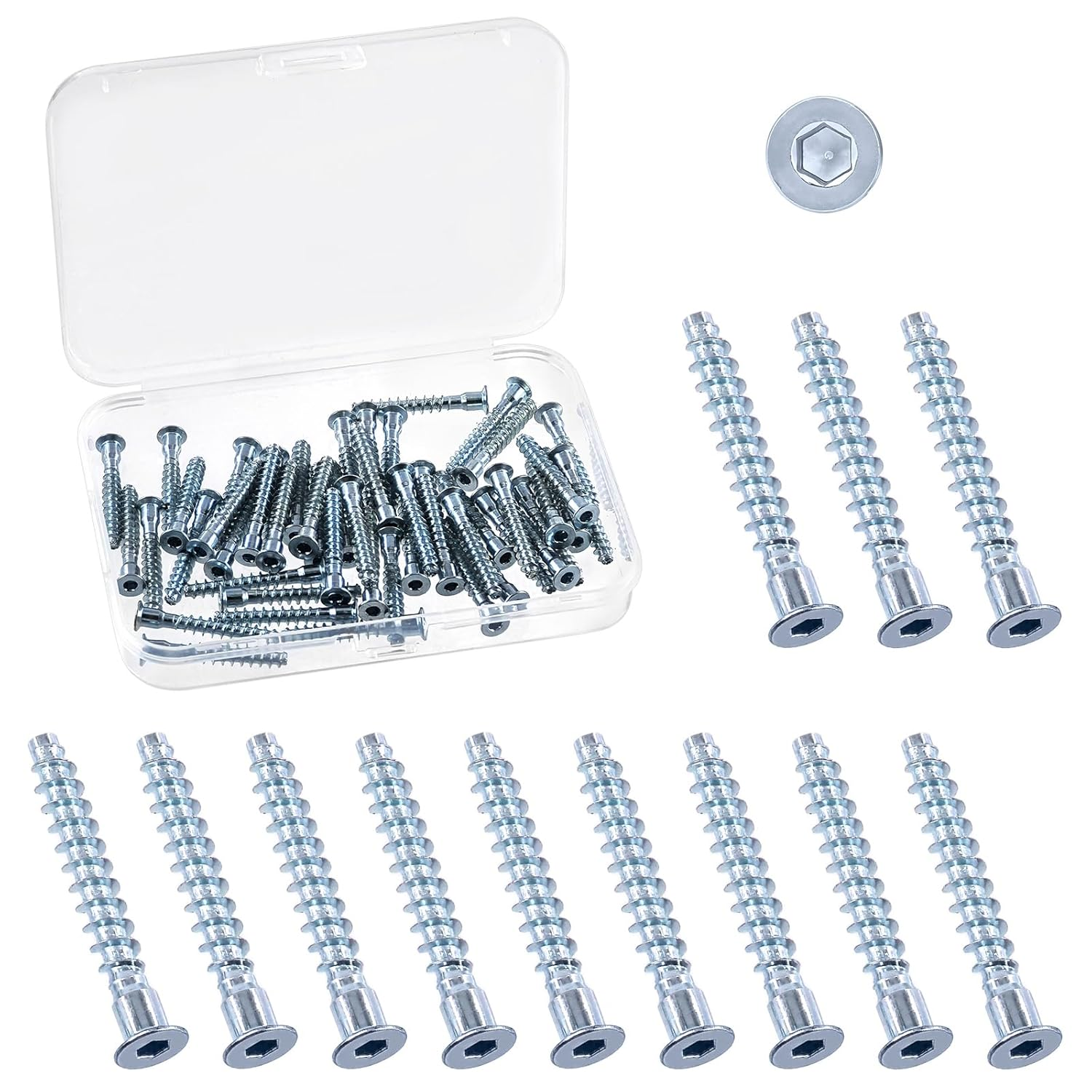 Swpeet 50Pcs M5 X 40Mm Blue-White Zinc Plated Carbon Steel Confirmat Screws Assortment Kit, Hex Socket Drive Countersunk Self-Tapping Furniture Connecting Screw for Assembly and Mounting
