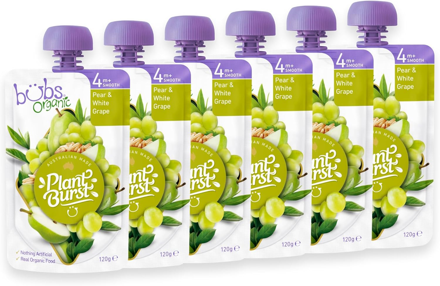 Bubs Organic Pear & White Grape Pouch, 4+ Months Baby Food, Fruit Puree Snack, 120G (Pack of 6 Pouches) image number 6