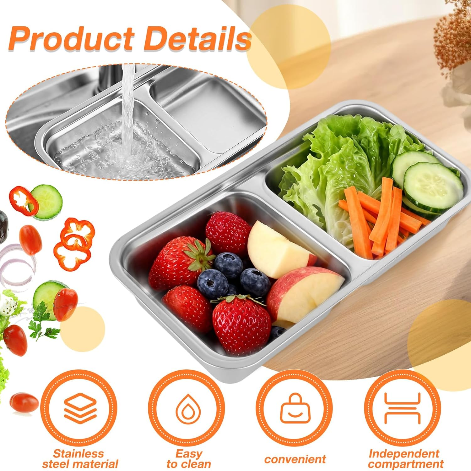 6/4/2 Pcs Stainless Steel Snack Container, Reusable Food Storage Container with Silicone Lid, Divided Snack Box for Kitchen Snacks Dips Take Out Travel and Outdoor Camping (4Pcs) - 2Pcs image number 4