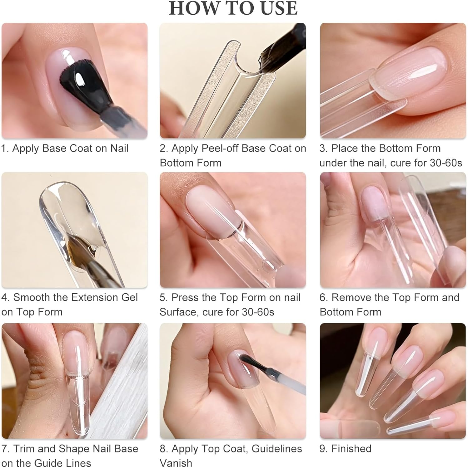 SUTOKAKA 180Pcs Sandwich Polygel Nail Form Kit 15 Sizes Reusable Coffin Nail Extension Mold Builder Gel Dual Forms with Tools for Beginners, No Paper Forms Needed