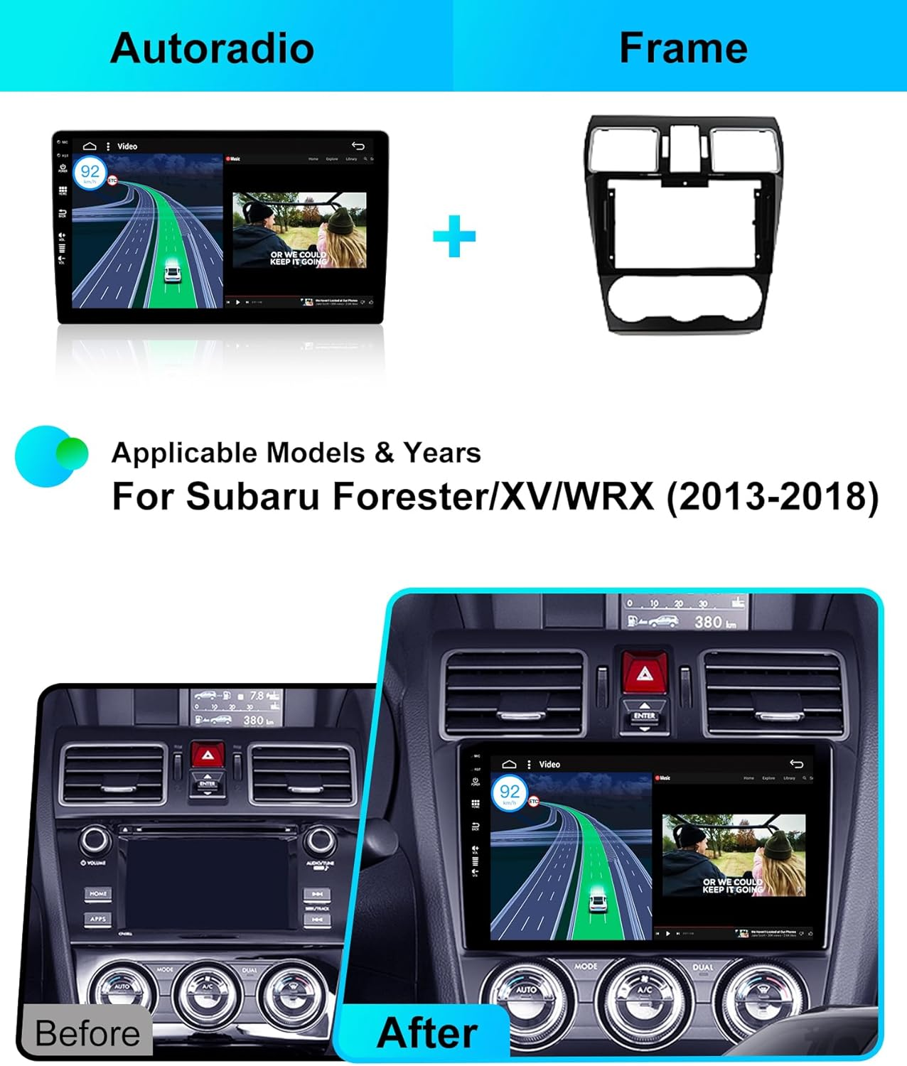 Android 14 IPS Car Stereo for Subaru Forester/Xv/Wrx (2015-2017) - Wireless Carplay/Android Auto - 4G+64G - Camera + MIC - 9 Inch 2 Din - 8-Core - Steering Wheel DAB Fast-Boot 360-CAM Wifi image number 4