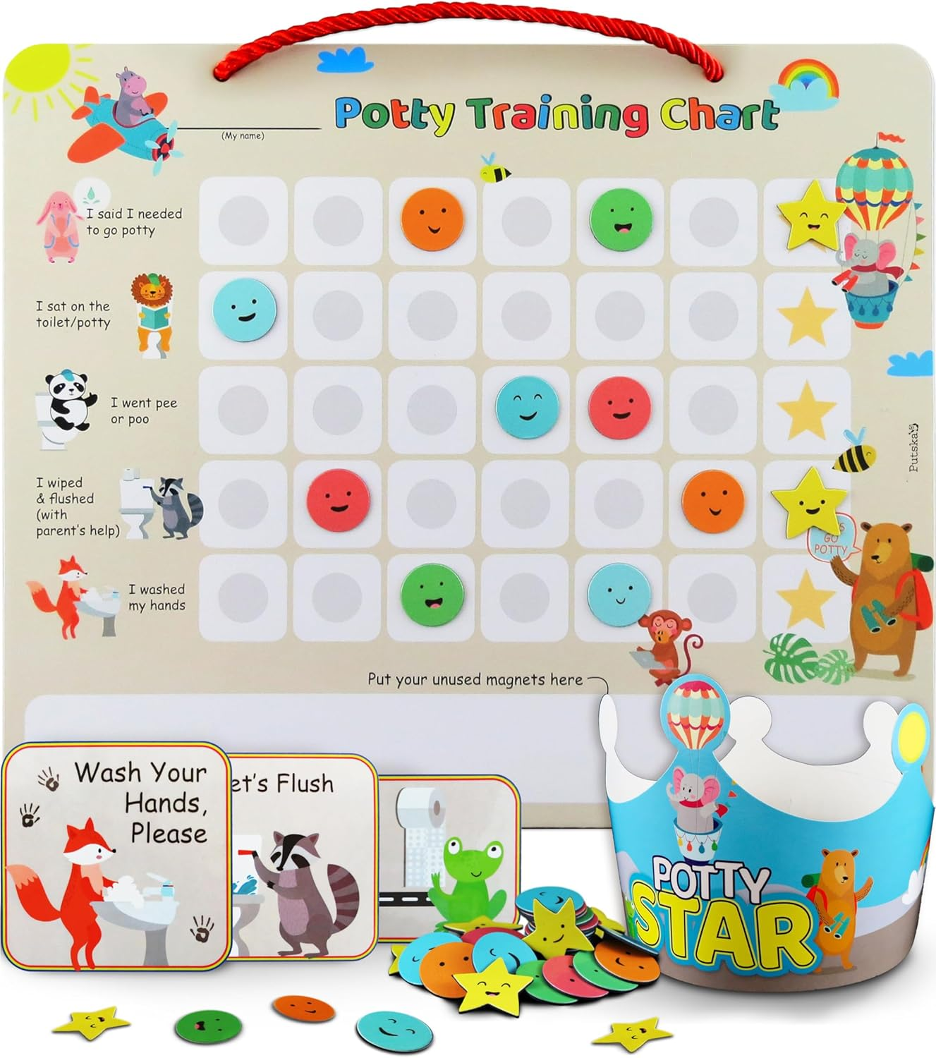 Potty Training Chart with 35 Stickers, 3 Reminder Stickers and Crown for Toddlers Boys and Girls - Potty Training Rewards for Kids - Zoo Animal