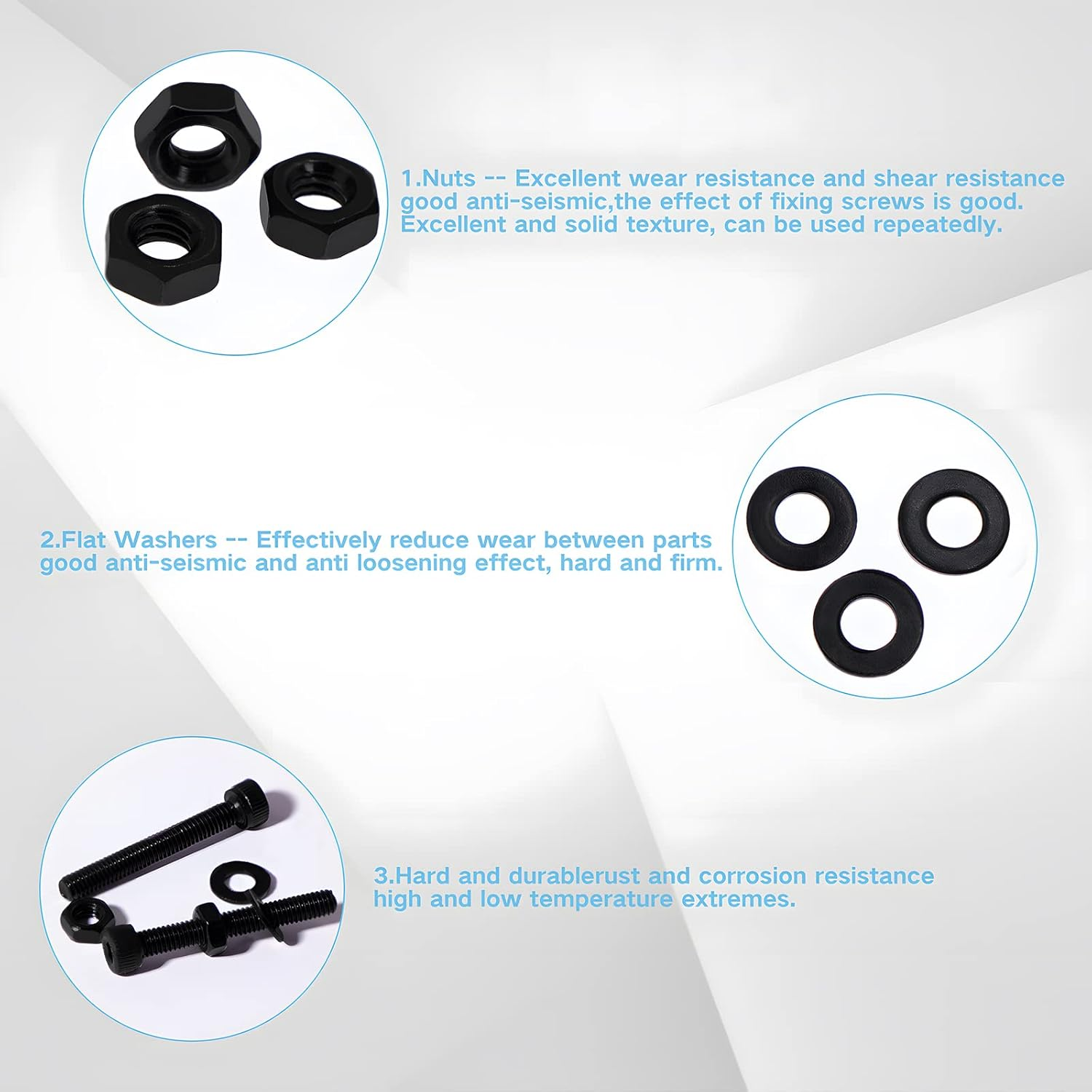 Zmbroll Hex Socket Head Cap Screws Black Bolts Nuts Washers 630Pcs M2 M3 M4 12.9 Grade Alloy Steel Allen Socket Drive Machine Screws Fully Threaded Screws Assortment Kit image number 1