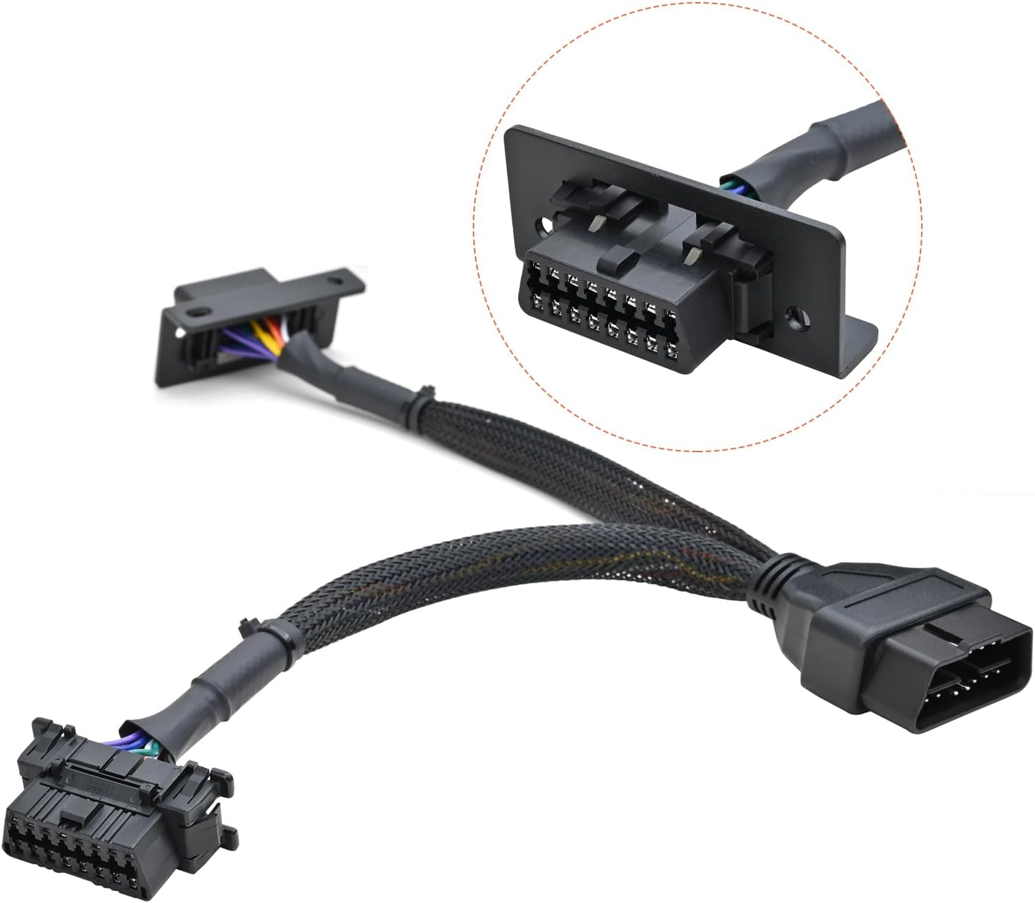 Ikkegol Underdash OBD2 Splitter Y Cable, 1 Male to 2 Female OBDII Harness Adapter, 16 Pin OBD II J1962 Extension Cord DIY, Car OBD Port Braid Connector with Mounting Bracket 1FT/30CM image number 3