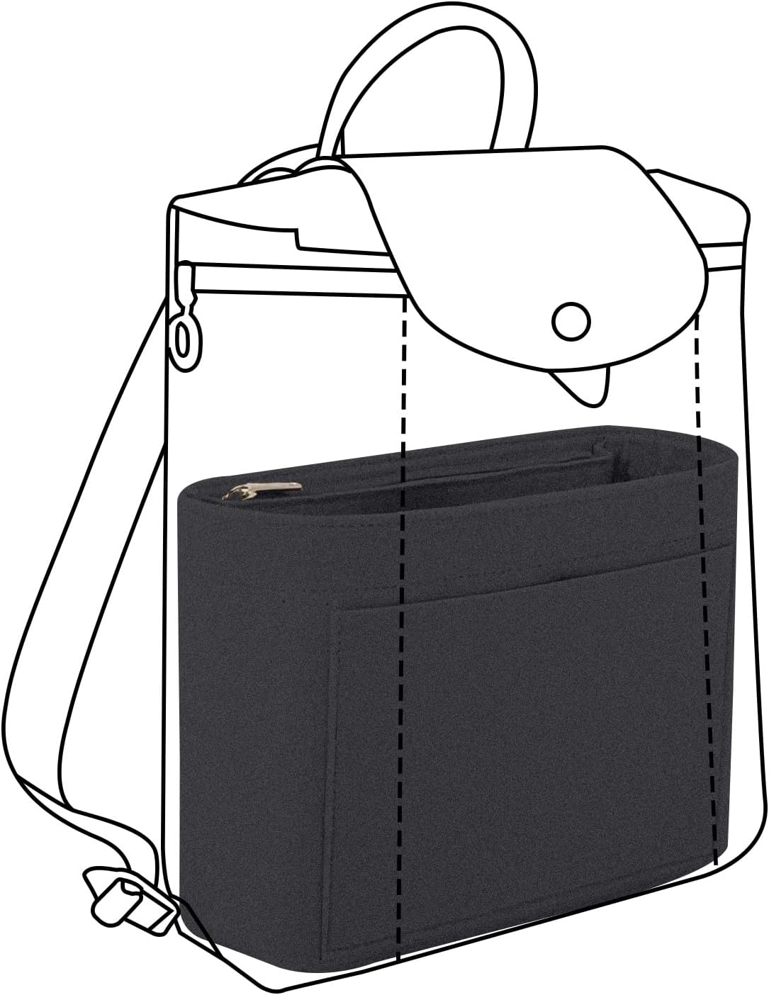 Lckaey Bag Organizer for Le Pliage Backpack - Felt Knapsack Purse Insert - Y083-Black/Grey
