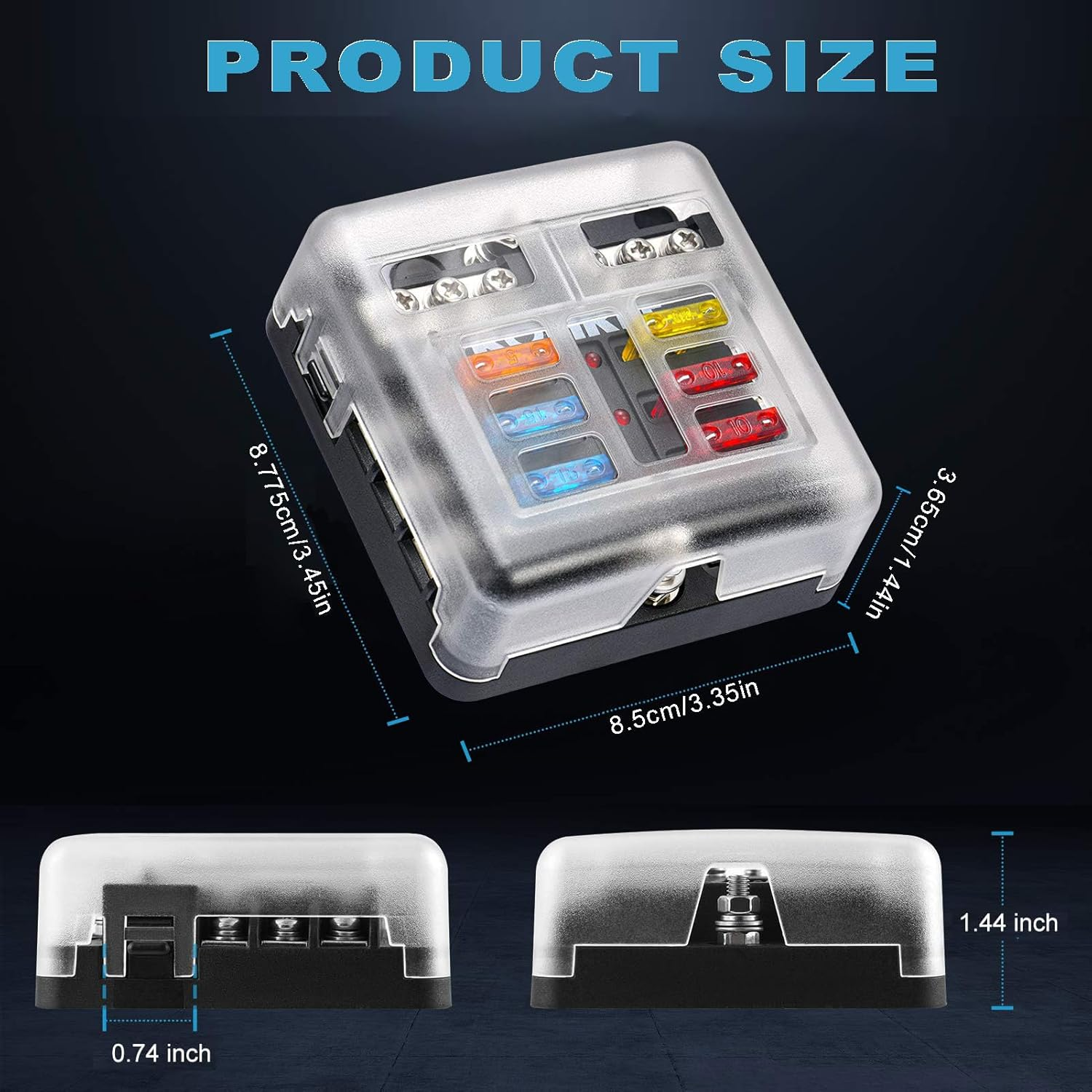 MAEZOE 6 Way 12V Fuse Box with LED Indicator, Heavy Duty Waterproof Blade Fuse Panel with Label Stickers & Negative Bus, for Car Marine RV Truck Boat DC 12-24V