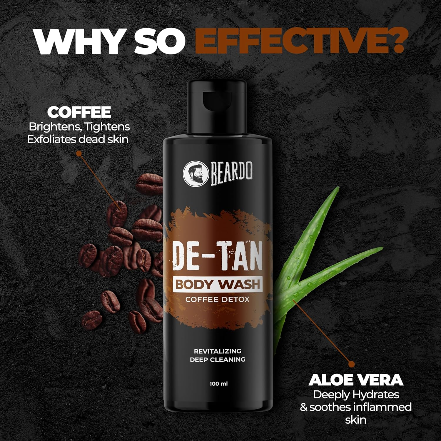 Beardo De-Tan Body Wash for Men, 100Ml | Tan Removal and Caffeine Body Wash | Detan with Coffee & Aloe Extracts | for Body & Face | Refreshing Fragrance image number 6