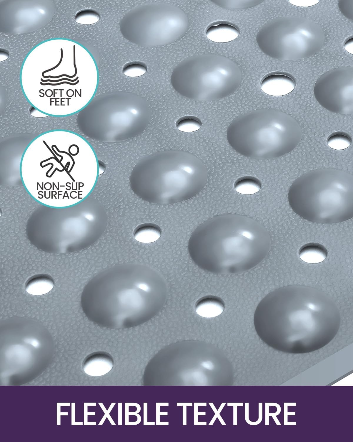 DEXI Shower and Bathtub Mat 40 X 100 Cm, Extra Long and Non-Slip Bath Floor Mats, Easy to Clean, Suction Cups and Drainage Holes, Bathroom Accessories, Grey - Blue image number 7