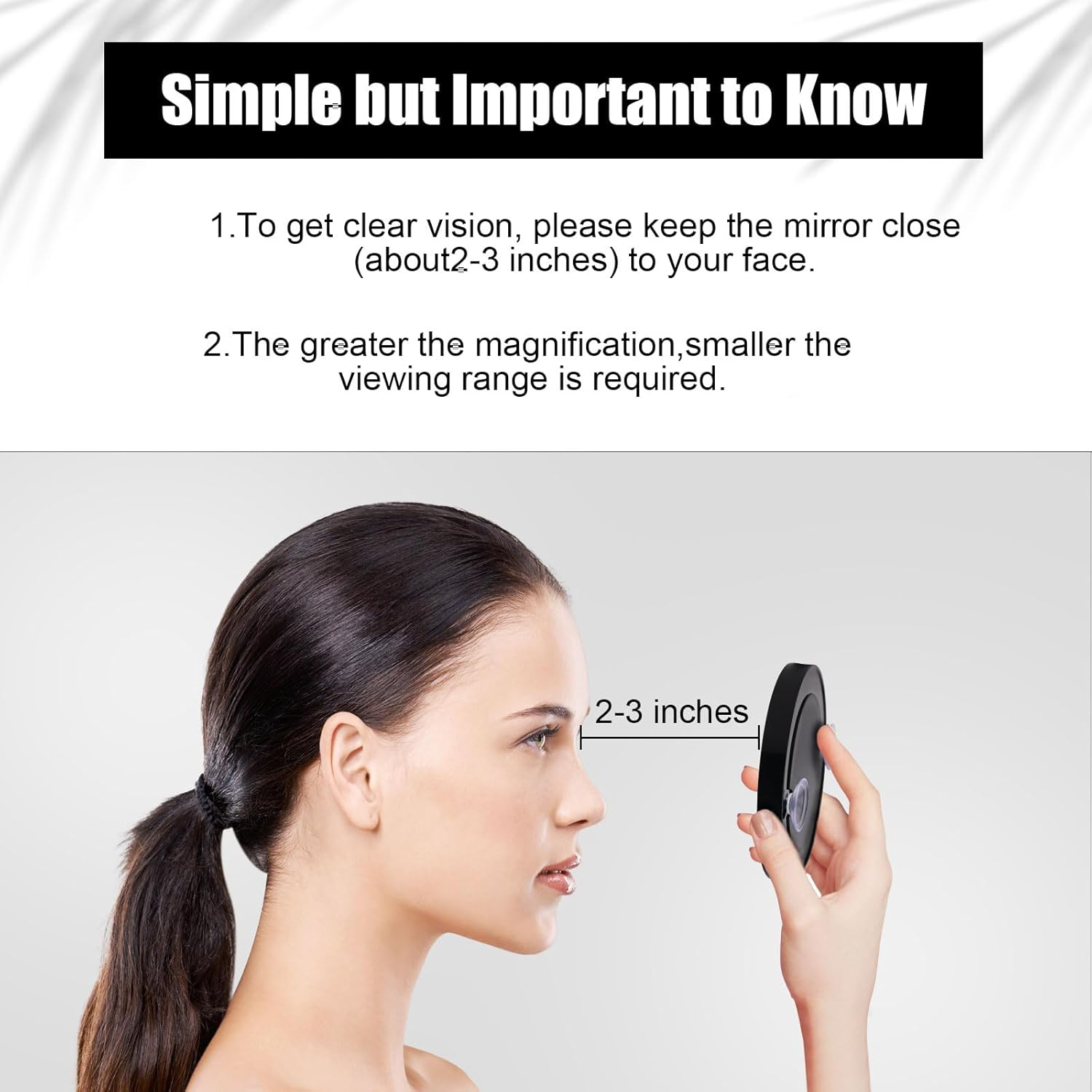 NQEUEPN 10X Magnifying Mirror, Easy Mounting 10X Magnifying Mirror with Suction Cups and Tweezers Magnifying Makeup Mirror Small for Travel Stick on Shower Mirror for Men Women, 3.5 Inch, Black image number 2