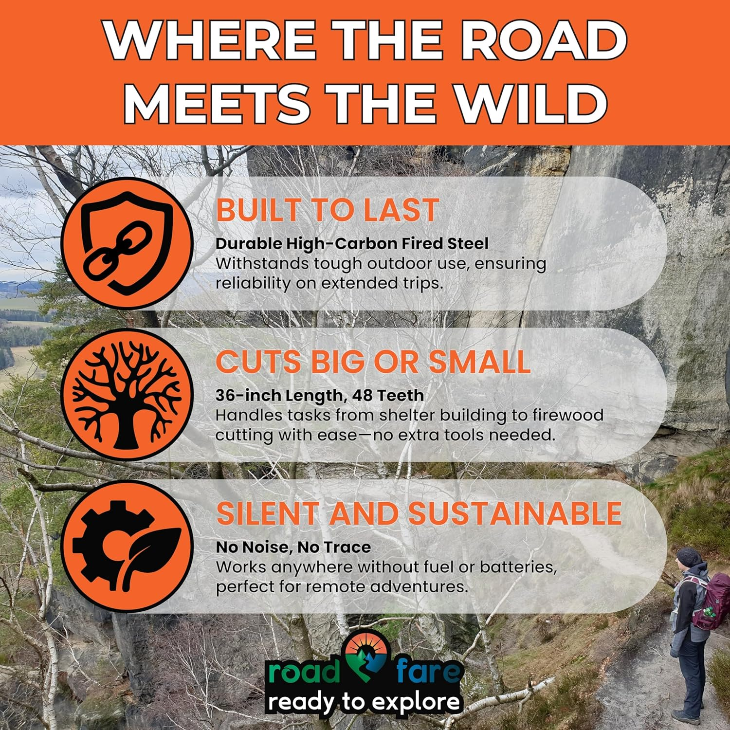 Pocket Chainsaw - 36 Inch Manual Hand Chain Saw - Pocket Saw with 48 Bidirectional Teeth - Camping Saw Survival Saw for Fast Easy Cutting - Wire Saw - Rope Saw - Cable Saw - Backpacking Gear Camp Saw image number 3