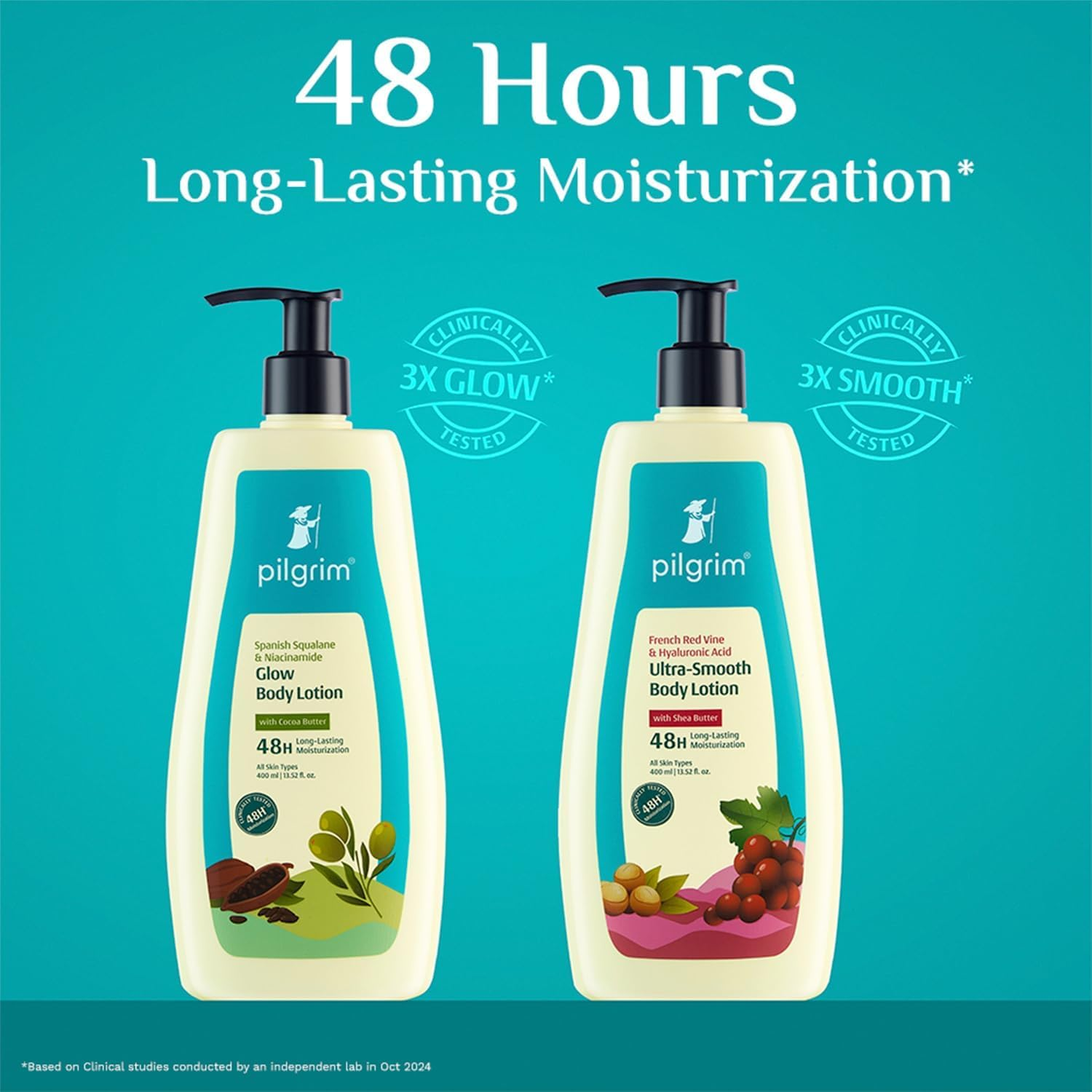 Pilgrim Spanish Squalane Body Lotion, 400Ml, Niacinamide and Cocoa Butter, 48-Hour Moisturising, Non-Greasy image number 5