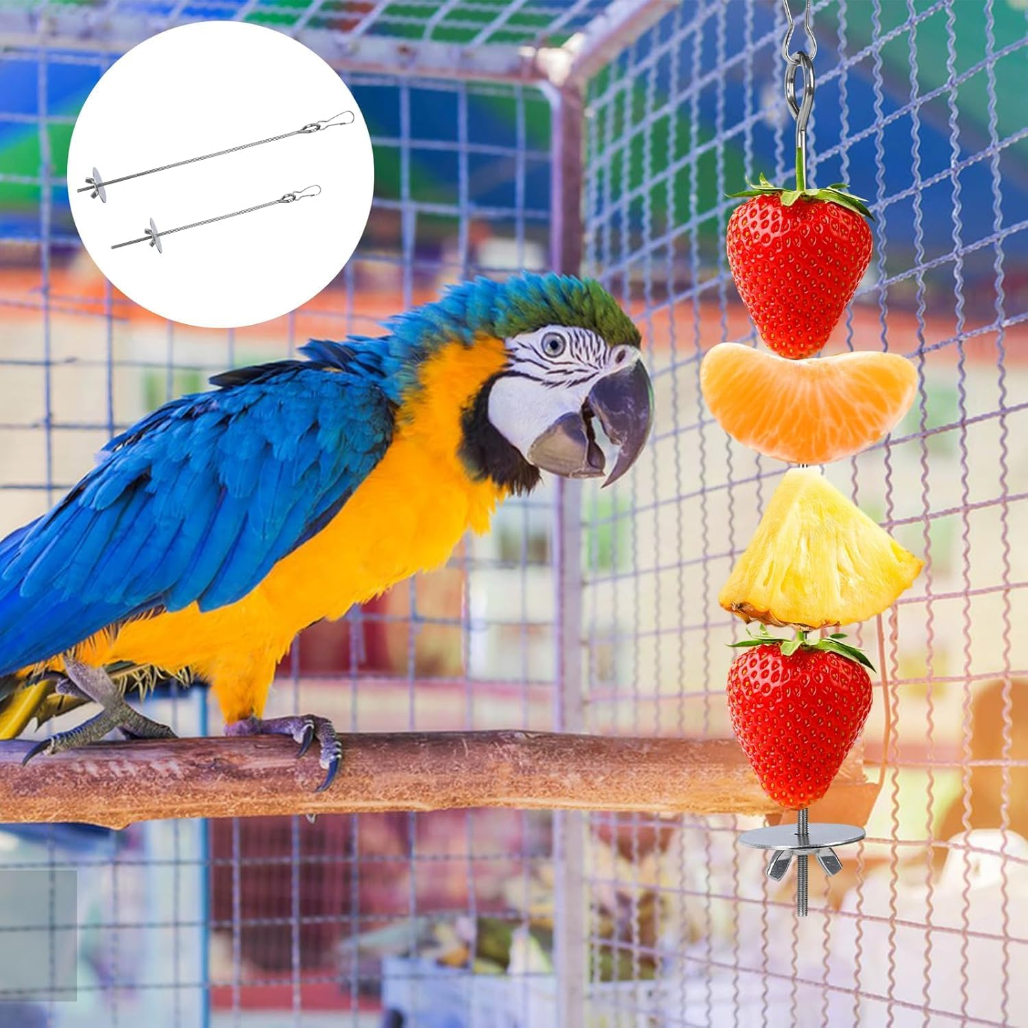 Stainless Steel Bird Treat Skewers, 4Pcs Stainless Steel Bird Treat Feeders Skewer, Parrot Fruit and Vegetable Holder, Parrot Vegetable Stick Skewers, Parrot Treats Fruit Stick Bird Food Skewer image number 4